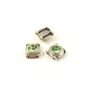 Metal spacer bead two rows green antique silver